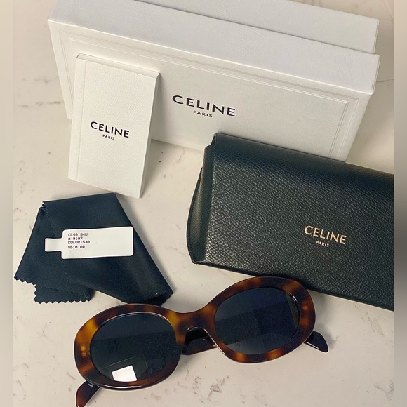 Celine Triomphe 52mm Oval Sunglasses in Havana Smoke (Brown Tortoise) - Picture 4 of 6